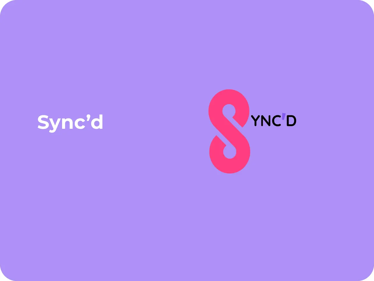 Sync'd logo in pink on a purple background